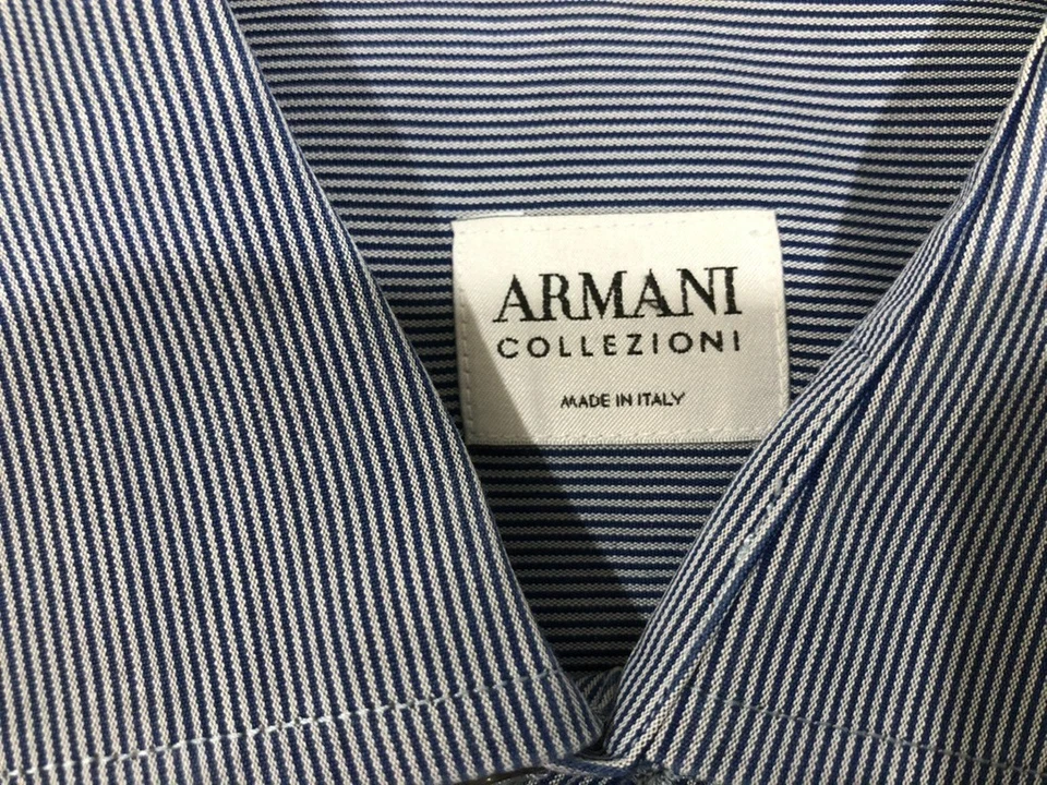 Lote de 2 camisas a rayas Armani Collezioni para hombre talla grande abotonadas LS hechas en Italia Foto 3 de 4