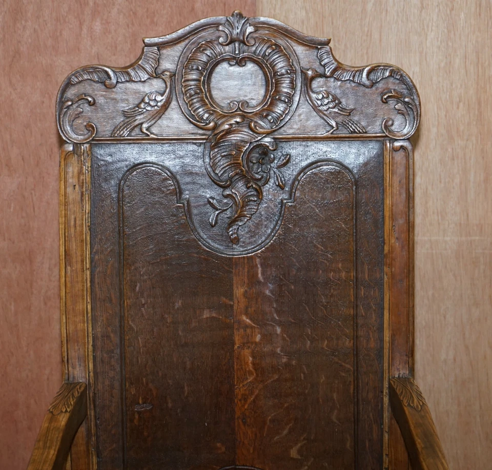 LOVELY ORIGINAL 18TH CENTURY HERVE LIEGE BELGIUM CARVED WOOD ARMCHAIR WAINSCOT - Image 4 of 4