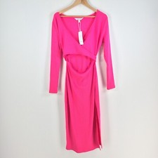 NEW Forever New womens wrap midi dress size 10 pink cut out long sleeve 056048