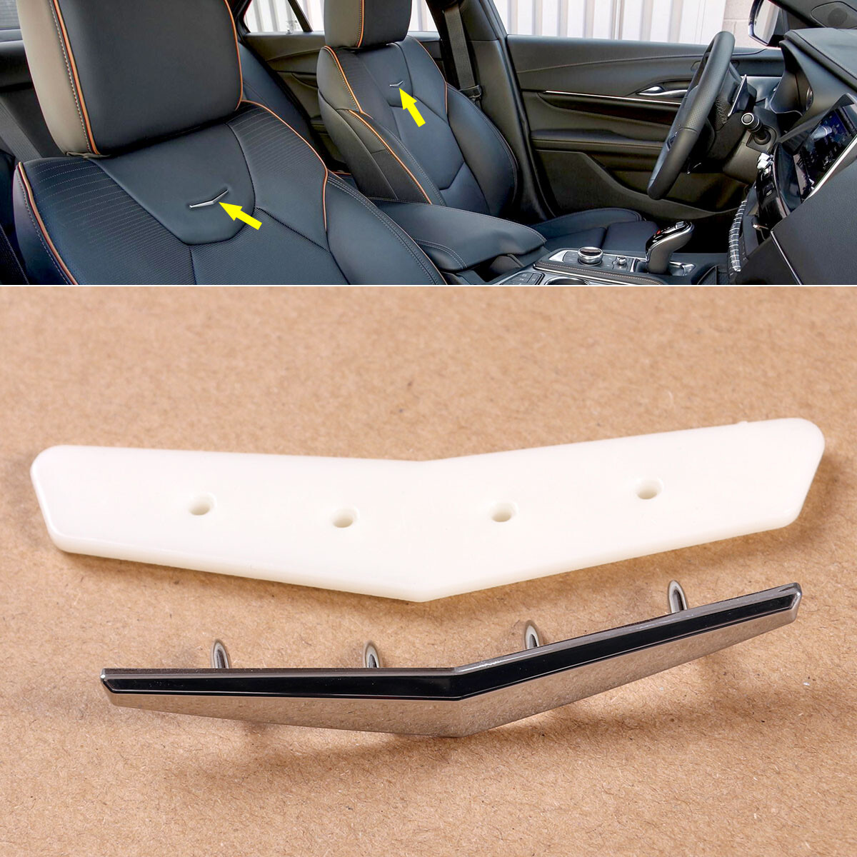 ウェア NPC insignia6-7557 leather Leather Seat Back Chrome Wave Crest Badge Trim For Cadillac