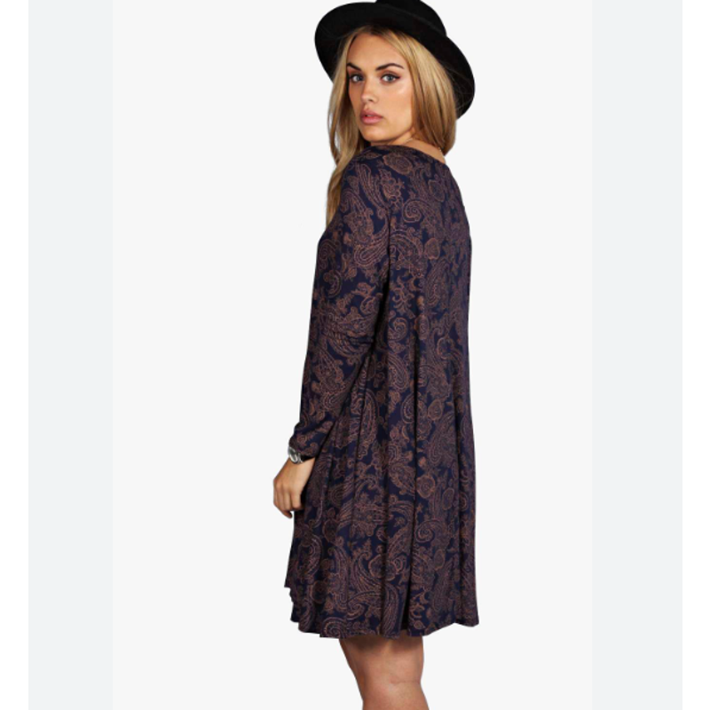 Blue Lace Dress Boohoo Navy Cinnamon Paisley Long Sleeve Swing Dress Womens  US 18/20 Oversized