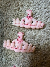 Vintage 1950s Hair Clip Barrette Great Find 1 Pair Pink Chickens Babies