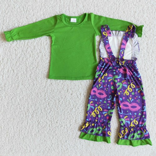 Girls' Flared Overall Pants Set Long Sleeve Shirt Outfit 2pcs - Picture 2 of 2