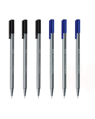 Triplus Fineliner 0.3mm Pen Pack of 6 3 Black & 3 Blue Extra Fine Tip