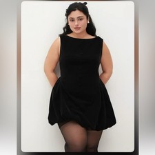 Cider VELVET BOAT NECK RUFFLE BUBBLE HEM MINI DRESS CURVE & PLUS 4XL