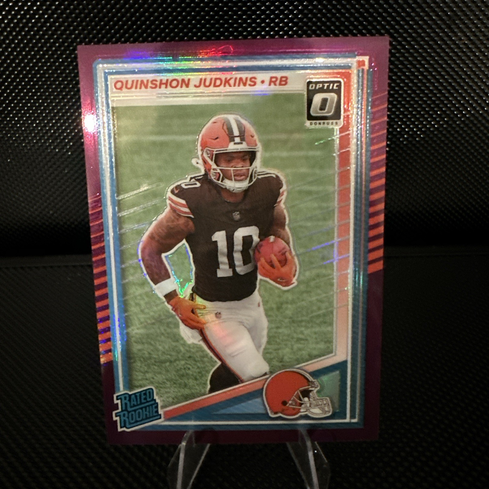 2025 Donruss Quinshon Judkins Rated Rookie Optic Preview Purple /50 Browns RC