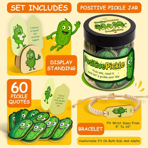 Positive Pickle Affirmation Jar 60 Positive Affirmation Cards Emotional Support - Picture 2 of 5