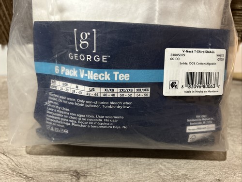 Neu George 3er-Pack Baumwolle Stretch V-Ausschnitt T-Shirt für Herren Small 34-36 weiß D2 - Bild 3 von 3
