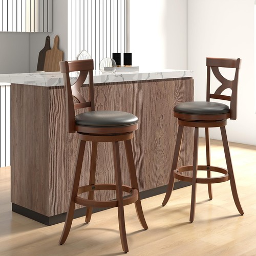 Bar Stools Set 2 30.5 Counter Height Bar Dining Chairs Back Footrest Rubber W - Picture 7 of 9