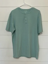 01. Algo Performance Short Sleeve T Shirt Henley Men's L Blue UPF 40 Quick Dry