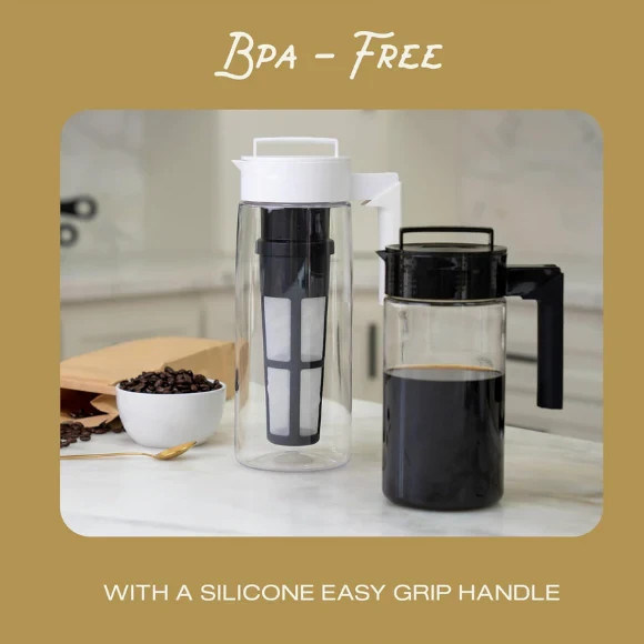 Pitcher w/Filter Cold Brew Coffee Maker, Airtight Lid & Handle BPA-Free 2 Pck