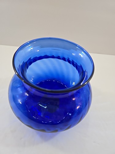 Indiana Glass Illusions Cobalt Blue 4" Vase Mid Century Art Glass - Picture 5 of 9
