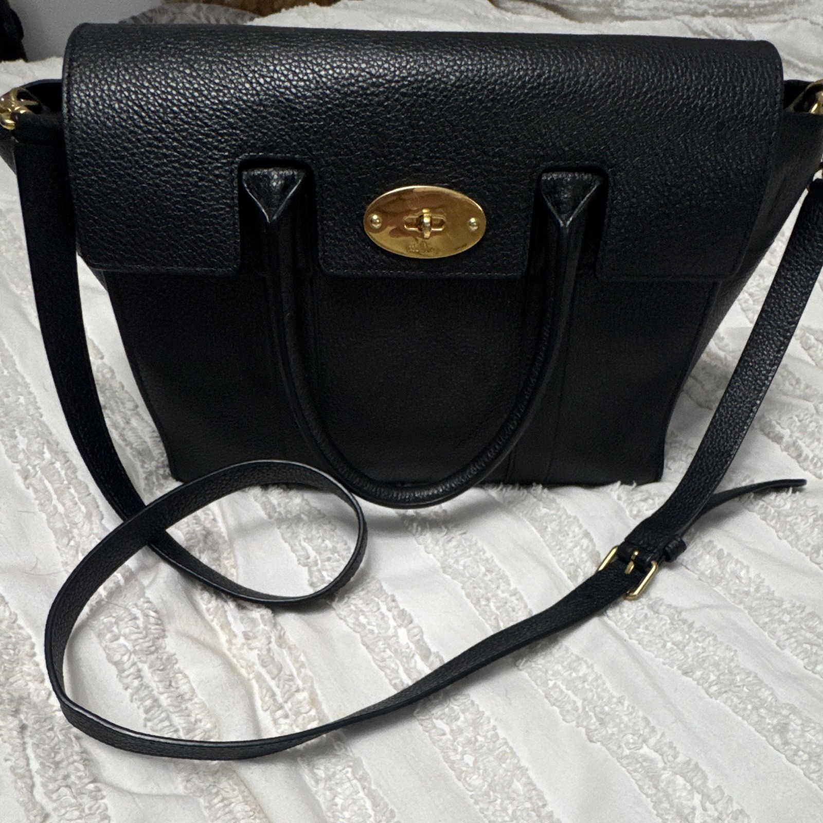 Mulberry small black Bayswater  Bag, Gold Turn Lock. 