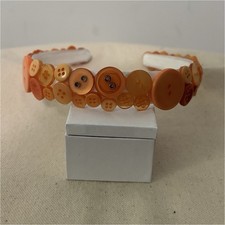 Orange White Headband with Button Decor Accent for Women
