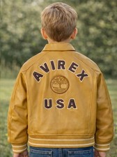 Kids Avirex HandMade Bomber American Flight Jacket Faux Leather Jacket