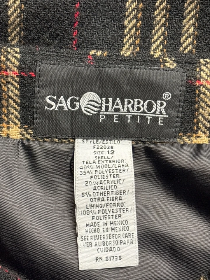 Falda envolvente a cuadros Sag Harbor Petite de colección años 90 para mujer 12P negra roja tostada mezcla de lana Foto 3 de 3