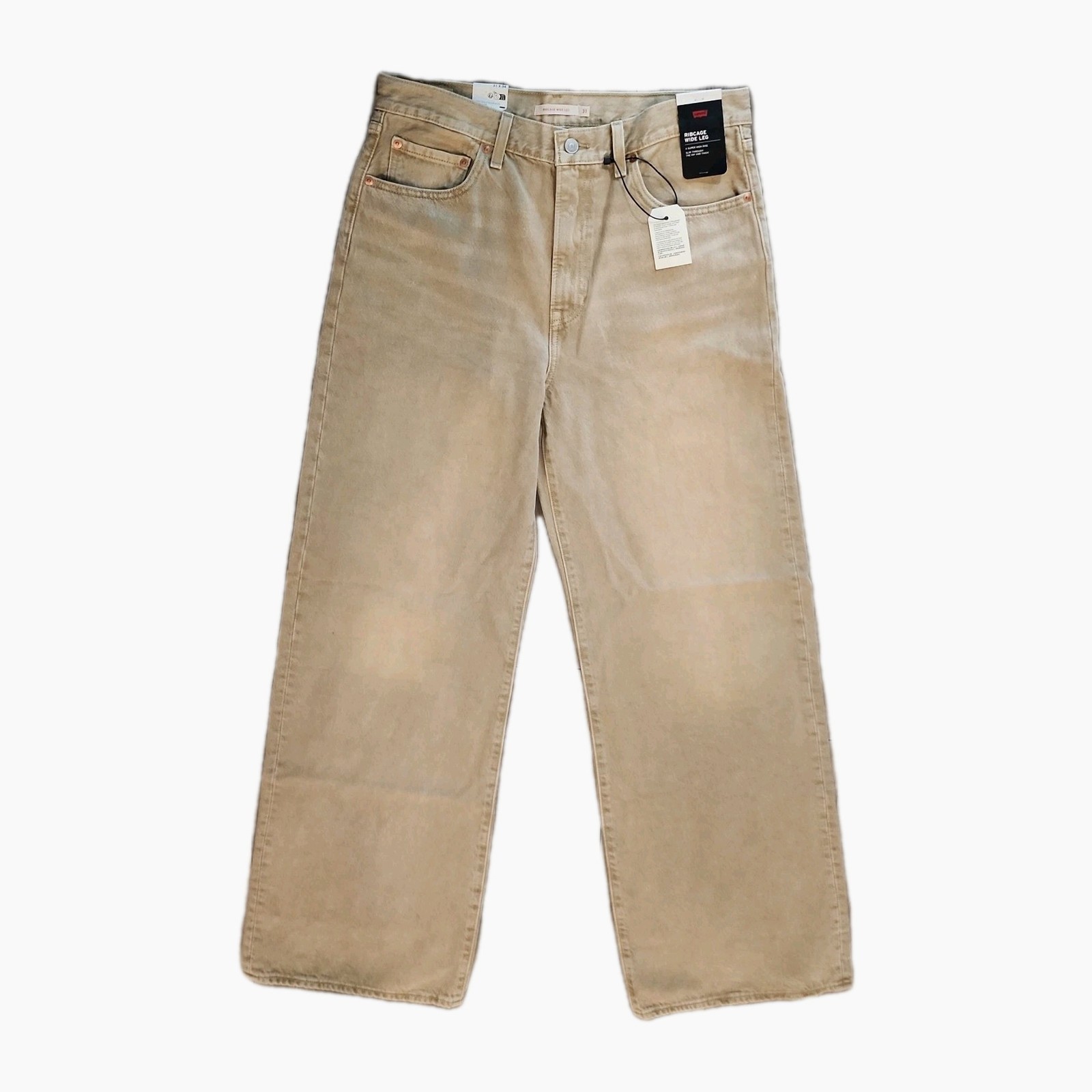 Levis Premium Ribcage Unisex Adults Bottoms Wide Leg Sz 31×34 Khaki Jeans $98