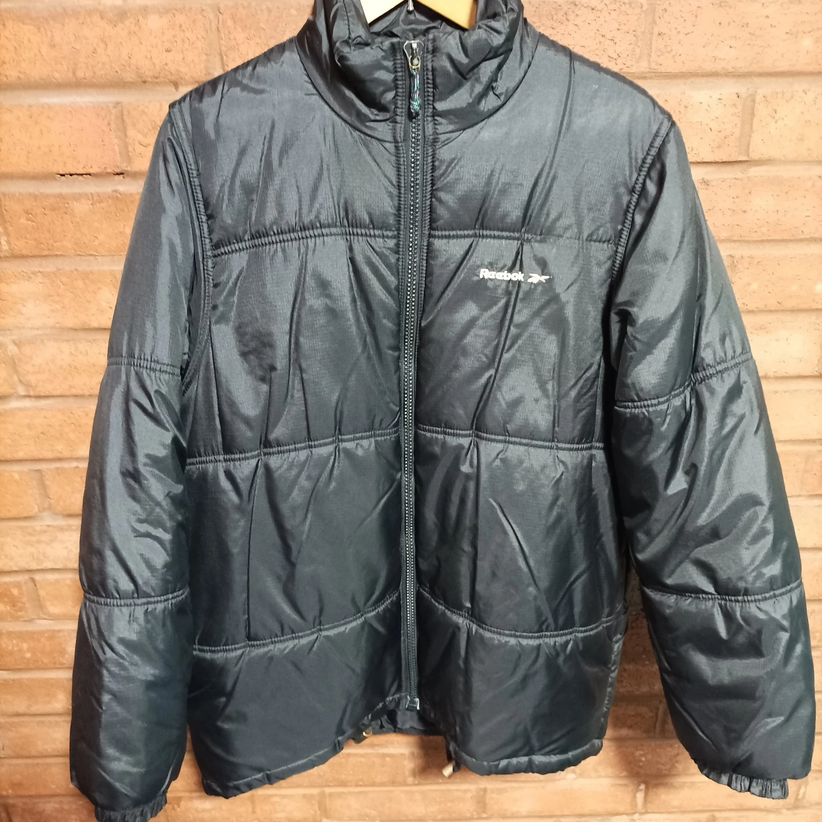 Reebok Vintage Jacket 90s Black Nylon Sports Coat Size Small - Medium