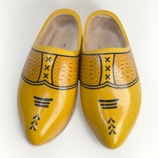 Vintage Hand Carved Painted Yellow Dutch Klompen Wooden Clogs - Kids/20