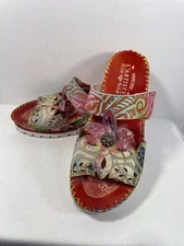 Spring Step L’Artiste SKATER RED/Multi Leather Wedge Sandals 8.5 US / 39 EU