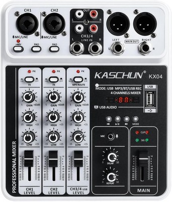 Professional 4-Channel DJ Audio Mixer, Bluetooth Sound Board with USB MP3 Inp...
