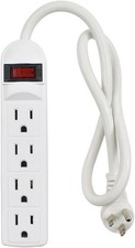 4 Outlet Power Strip with Angled Flat Plug, 20 Inch Short Cord