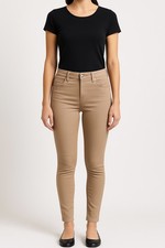 Womens Beige Skinny Jeans Stretch High Waist Elasticated Comfort Cotton Trousers