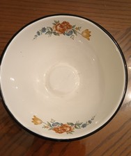 Vintage Enamel Bowl TrEs Monterrey Mexico Flowers Farmhous White 8.5” Pre-owned 