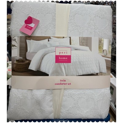 Peri Home Twin Comforter Set White With Hearts New