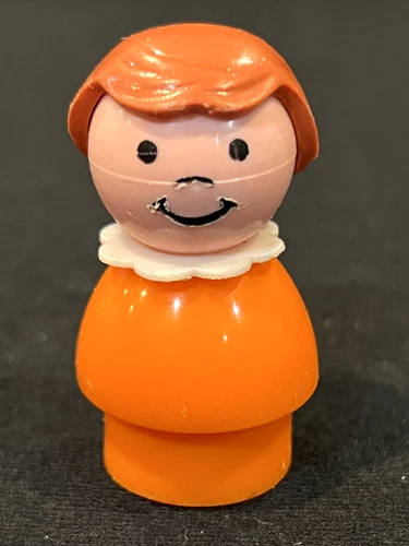 Vintage Original Fisher Price Little People All Plastic Orange Base Brown Hair