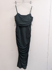Womens Green Draped Midi Dress With Adjustable Spaghetti Straps - Size L By Expr