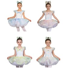 Kids Girls Ballet Stage Tutu Dress Class Performance Ruffled Cap Sleeves Dance