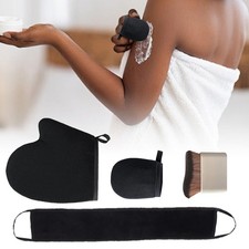 4pcs Black Polyester Tanning Gloves Set for Body Lotion Application