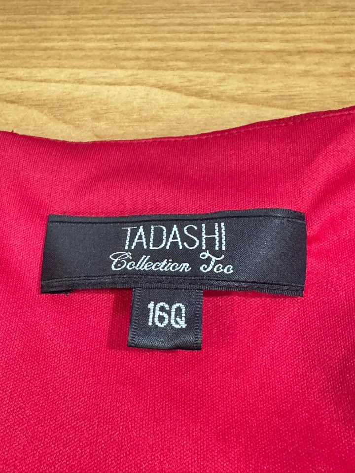 Vestido de fada Tadashi Collection vermelho seda chiffon sem mangas babydoll tamanho 16Q NOVO - Imagem 4 de 4