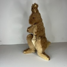 Vintage Real Fur Kangaroo Joey Plush 1960s Australia Souvenir Red Glass Eyes