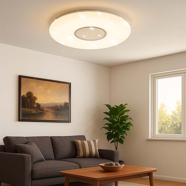 Wohnzimmerlampe Deckenleuchte Fernbedienung Weiß Dimmbar Sterneneffekt Cct Led-image