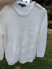 Ann Taylor White, Knit In Anchor, Nautical, Sweater Size M