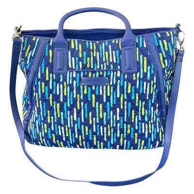 Retired Vera Bradley Rain Forest Tote Trapeze Shoulder Strap Blue L Preppy Boho