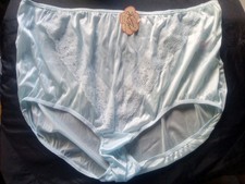 size 13/14 Vintage Teri 100 Nylon Full Ris Panties Lace Overlay Lite Blue