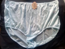 size 13/14 Vintage Teri 100% Nylon Full Ris Panties Lace Overlay Lite Blue