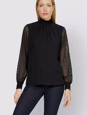 HEINE Transparent Sleeve Blouse in Black UK 14 (fm241-9)