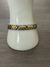 24k Gold Plated  Silver Men  s Therapeutic Magnetic Bracelet. Fits 7 1/4 Wrist
