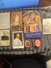 Lot Of 9 Religious items. Prayer Cards, 1.5 Inch Crucifix Charm, Book, more...