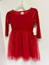Wonder Nation Girls XS 4-5 Red Long Sleeve Velour Tutu Dress X-MAS NWT