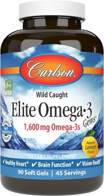Carlson Elite Omega-3 Gems, 1600mg Omega-3s with EPA & DHA, Wild-Caught Norweg