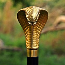 Elegant Brass Snake Head Handle Victorian Wooden Walking Stick Cane Gift For Him