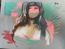 9x12 Pastel Painting French Native Girl Portrait Cubism On Paper Original Signed