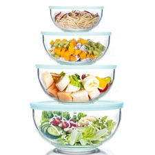 WhiteRhino 8 Piece Glass Bowls with Lids, Heat 3.7, 4 Mixing Lids 