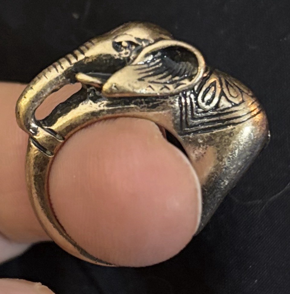 Solid Brass Elephant Ring Hand Engraved Boho Indi… - image 12