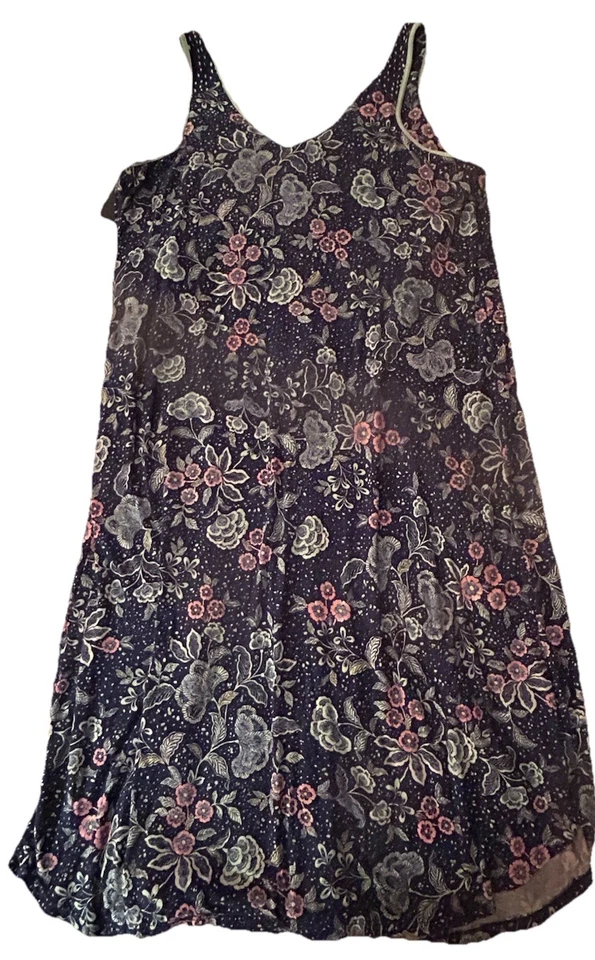 Nuevo con etiquetas Camisón Ellen Tracy, Sujetador Estante, Suave Elastizado, Azul Marino Floral, Talla M (006) Foto 2 de 4